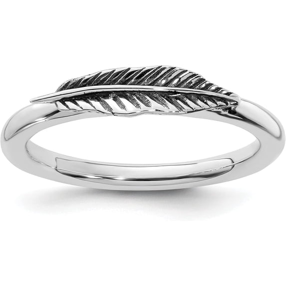Sterling Silver Stackable Expressions Antiqued Feather Ring - Ring Size 6.0