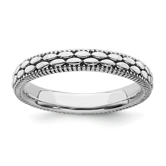 Sterling Silver Stackable Expressions Antiqued Rice Patterned Ring Size 8