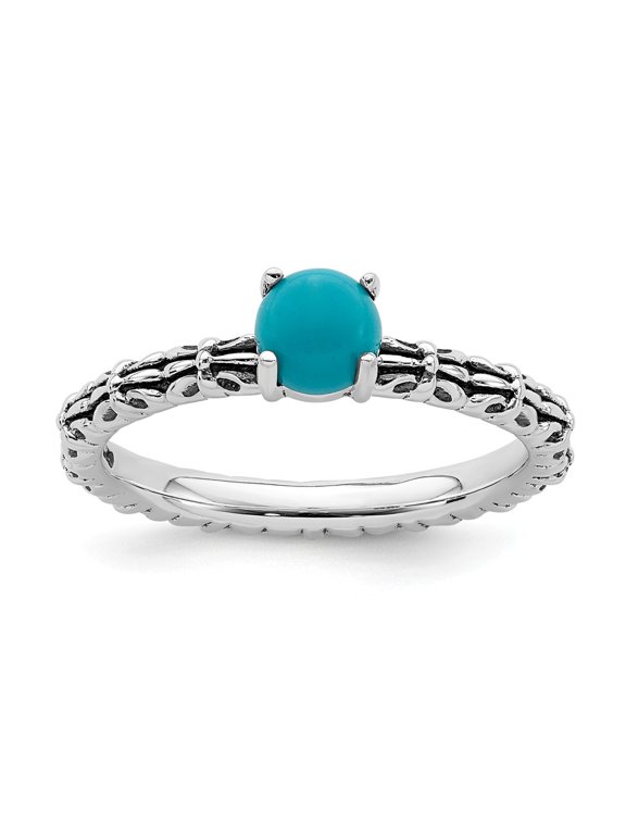 Sterling Silver Stackable Expressions Antiqued Turquoise Ring