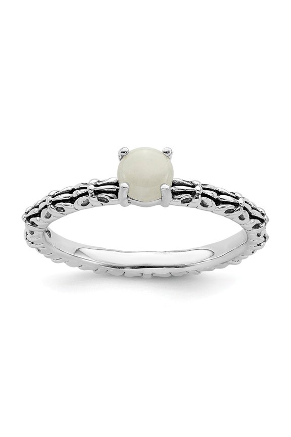Sterling Silver Stackable Expressions Antiqued White Agate Ring