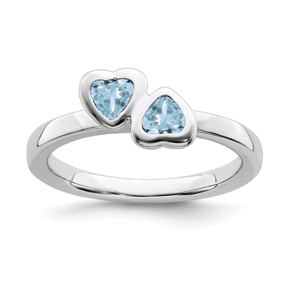 Sterling Silver Stackable Expressions Aquamarine Double Heart Ring