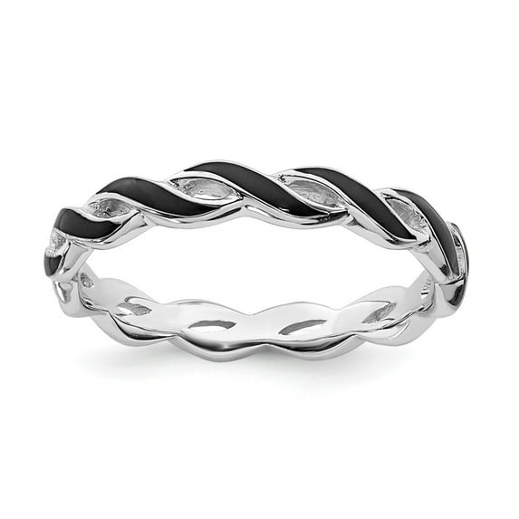Sterling Silver Stackable Expressions Black Enamel Braided Ring Size 6