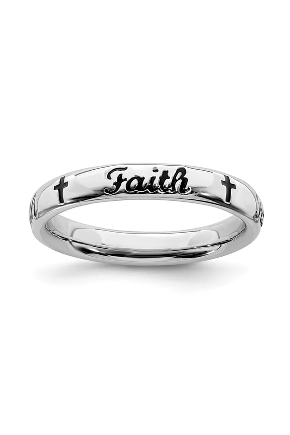 Sterling Silver Stackable Expressions Black Enamel Faith Ring Size 6