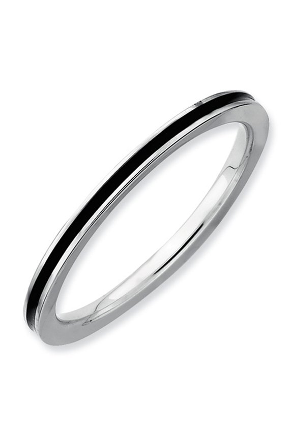 Sterling Silver Black Enameled 1.5mm Ring - 1.4 Grams - Size 10