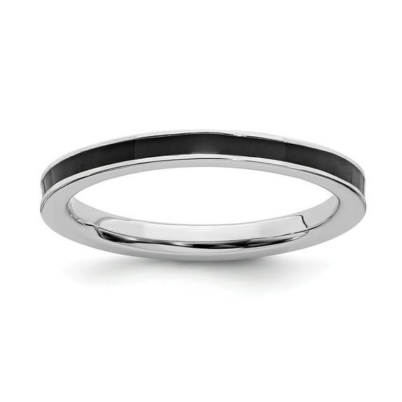 Sterling Silver Stackable Expressions Black Enameled 2.25mm Ring Size 8
