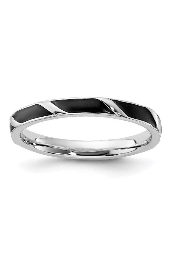 Sterling Silver Stackable Expressions Black Enameled Ring