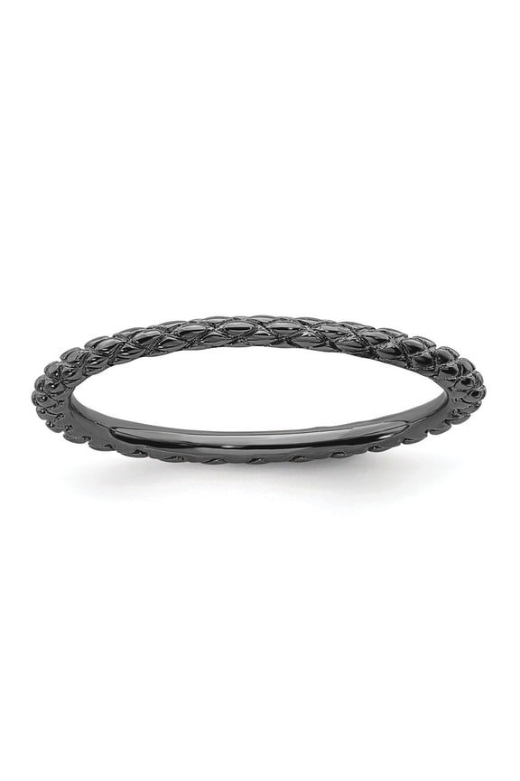 Sterling Silver Stackable Expressions Black Plated Bead Criss Cross Ring Size 8