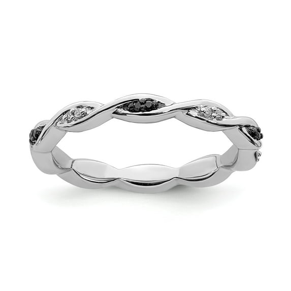 Sterling Silver Stackable Expressions Black & White Diamond Ring - Size 5