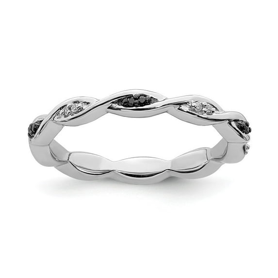 Sterling Silver Stackable Black and White Diamond Ring - .06 dwt - Size 7
