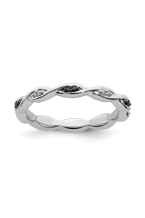 Sterling Silver Stackable Black and White Diamond Ring - .07 dwt - Size 10