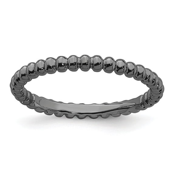 Sterling Silver Stackable Expressions Black-plated Beaded Ring