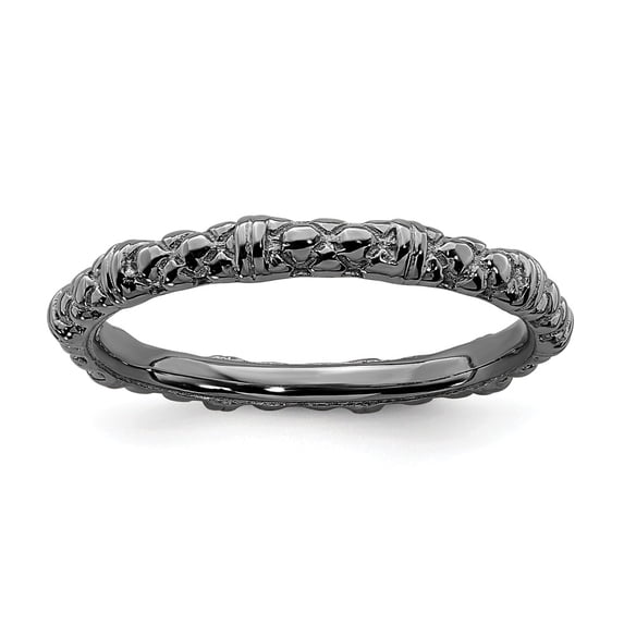 Sterling Silver Stackable Expressions Black-plated Cable Ring