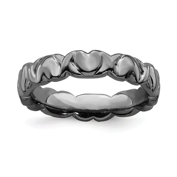 Sterling Silver Stackable Expressions Black-plated Hearts Ring
