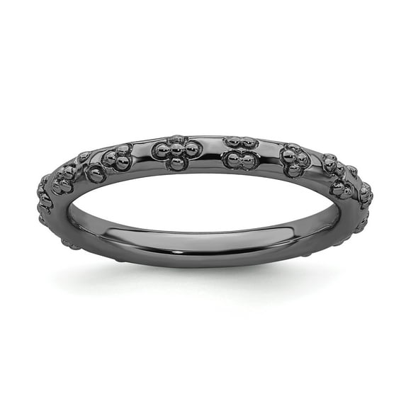 Sterling Silver Stackable Expressions Black-plated Textured Ring - Size 8