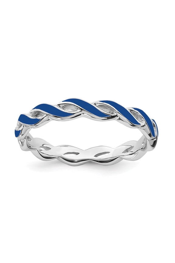Sterling Silver Stackable Expressions Blue Enamel Braided Ring Size 5