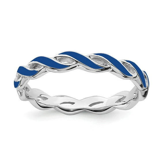 Sterling Silver Stackable Expressions Blue Enamel Ring