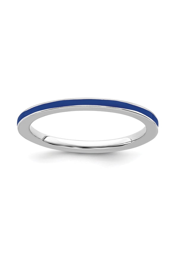 Sterling Silver Stackable Expressions Blue Enameled 1.5mm Ring Size-5