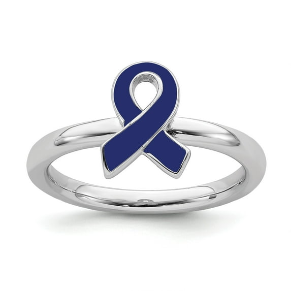 Sterling Silver Stackable Expressions Blue Enameled Awareness Ribbon Ring - Size 10