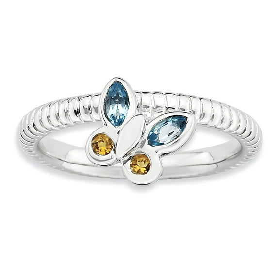 Sterling Silver Stackable Expressions Blue Topaz & Citrine Butterfly Ring - Size 7