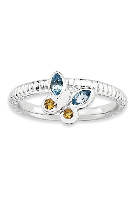Sterling Silver Stackable Expressions Blue Topaz & Citrine Butterfly Ring - Size 9