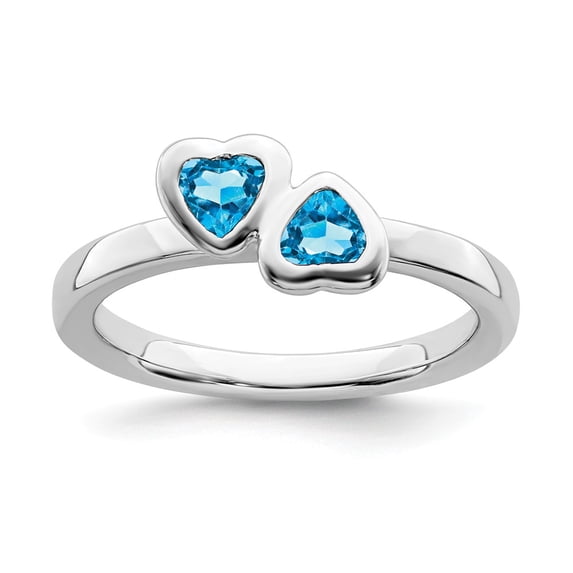 Sterling Silver Stackable Expressions Blue Topaz Double Heart Ring