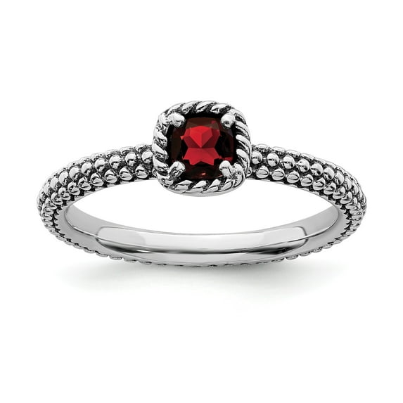 Sterling Silver Stackable Expressions Checker-cut Garnet Antiqued Ring - Size 6