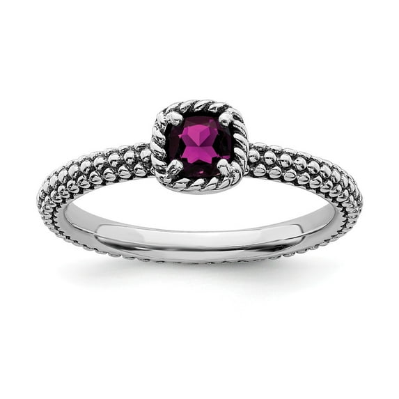 Sterling Silver Stackable Expressions Checker-cut Rhodolite Garnet Ring