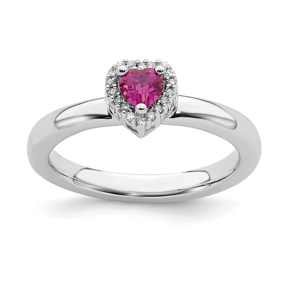 Sterling Silver Stackable Expressions Cr. Ruby Heart Diamond Ring - Size 5