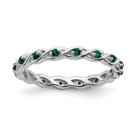 Sterling Silver Stackable Expressions Created Emerald Braided & Twisted Ring Size 10