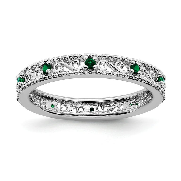 Sterling Silver Stackable Expressions Created Emerald Filigree Ring Sterling Silver Stackable Expressions Created Emerald Filigree Ring