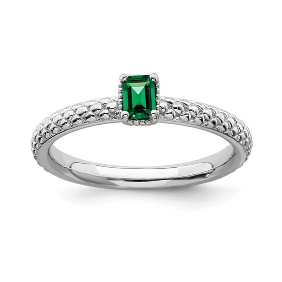 Sterling Silver Stackable Expressions Created Emerald Single Stone Ring