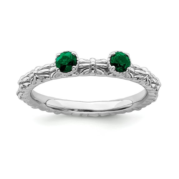 Sterling Silver Stackable Expressions Created Emerald Two Stone Ring - Size 6