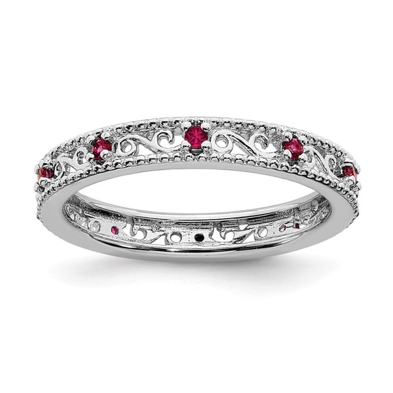 Sterling Silver Stackable Expressions Created Ruby Filigree Ring Size 10