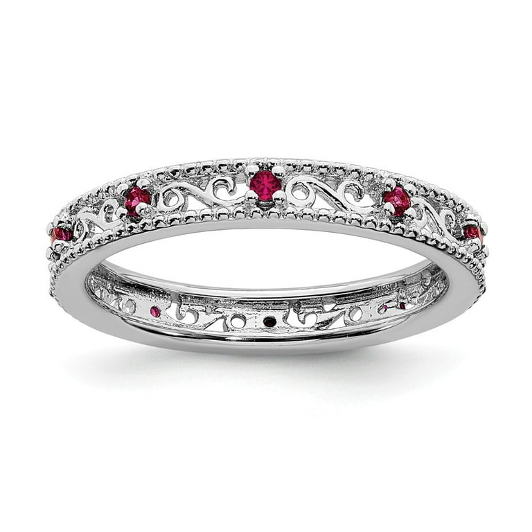 Sterling Silver Stackable Expressions Created Ruby Filigree Ring