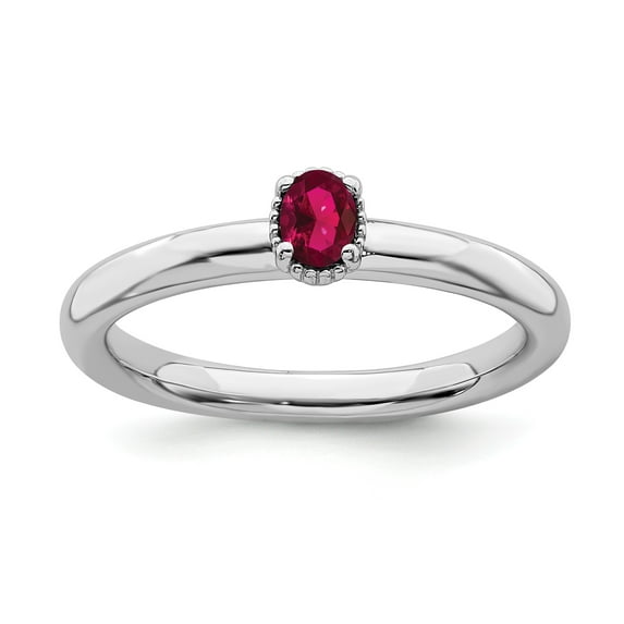 Sterling Silver Stackable Expressions Created Ruby Single Stone Ring - Size 7