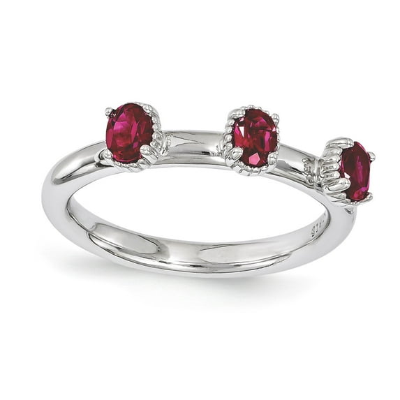 Sterling Silver Stackable Expressions Created Ruby Three Stone Ring - Size 7