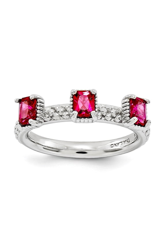 Sterling Silver Stackable Expressions Created Ruby Three Stone Ring
