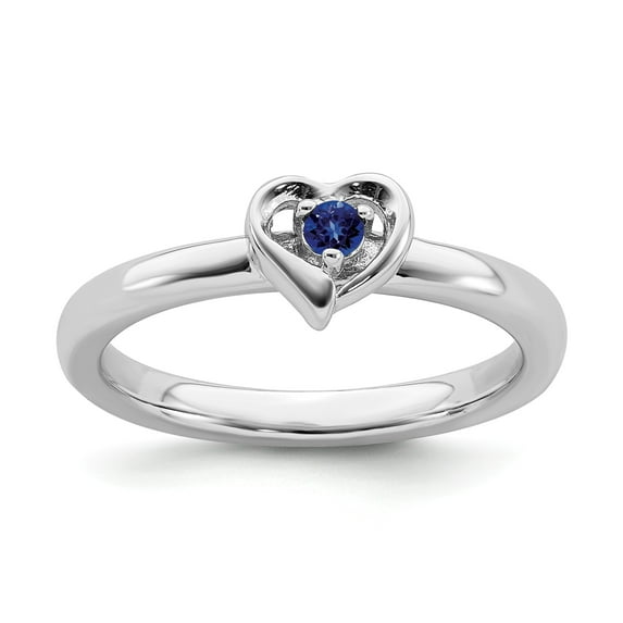 Sterling Silver Stackable Expressions Created Sapphire Heart Ring - Size 5