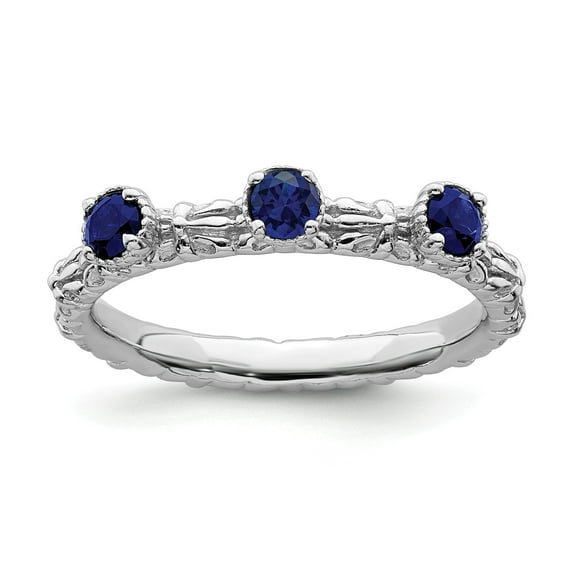 Sterling Silver Stackable Expressions Created Sapphire Three Stone Ring - Size 5