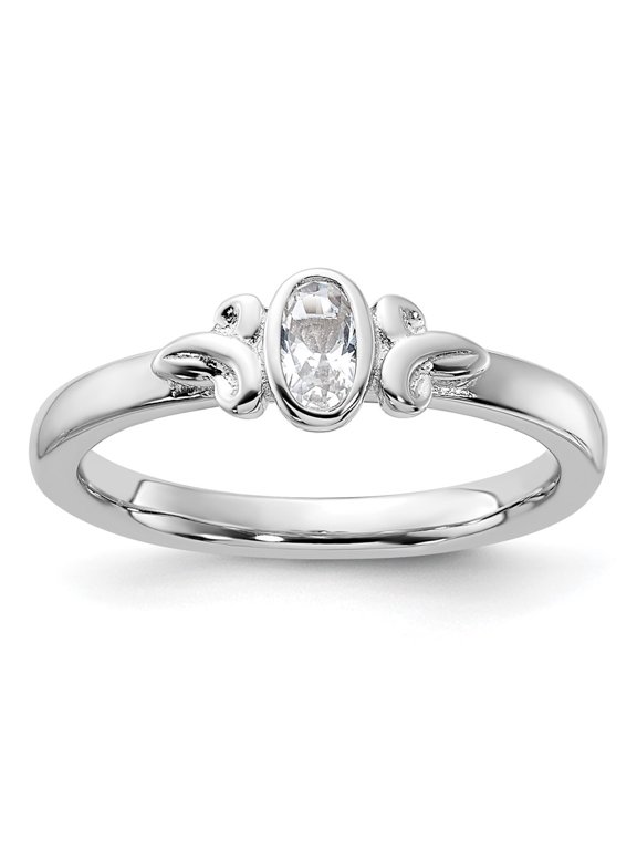 Sterling Silver Stackable Expressions Created White Sapphire Ring Size -5