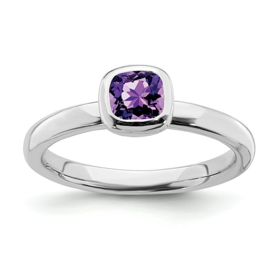 Sterling Silver Stackable Expressions Cushion Cut Amethyst Ring - Size 6