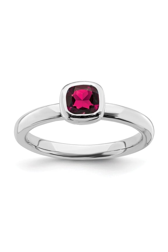 Sterling Silver Stackable Expressions Cushion Cut Created Ruby Ring