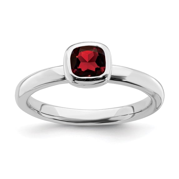 Sterling Silver Stackable Expressions Cushion Cut Garnet Ring - Size 10