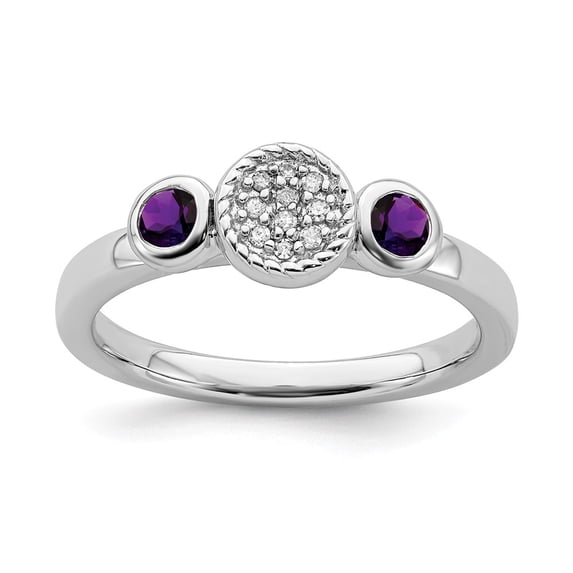 Sterling Silver Stackable Expressions Dbl Round Amethyst & Dia. Ring