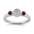 thumbnail image 1 of Sterling Silver Stackable Expressions Dbl Round Rhod. Garnet & Dia. Ring - Size 8, 1 of 3