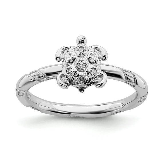Sterling Silver Stackable Expressions Diamond Turtle Ring - Size 5