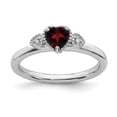 thumbnail image 1 of Sterling Silver Stackable Expressions Garnet & Diamond Hearts Ring - Size 9, 1 of 3