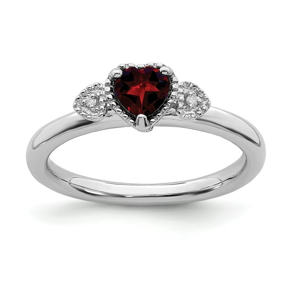 Sterling Silver Stackable Expressions Garnet & Diamond Hearts Ring - Size 9