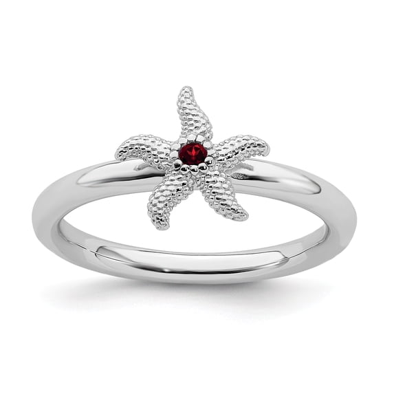 Sterling Silver Stackable Expressions Garnet Starfish Ring - Size 8