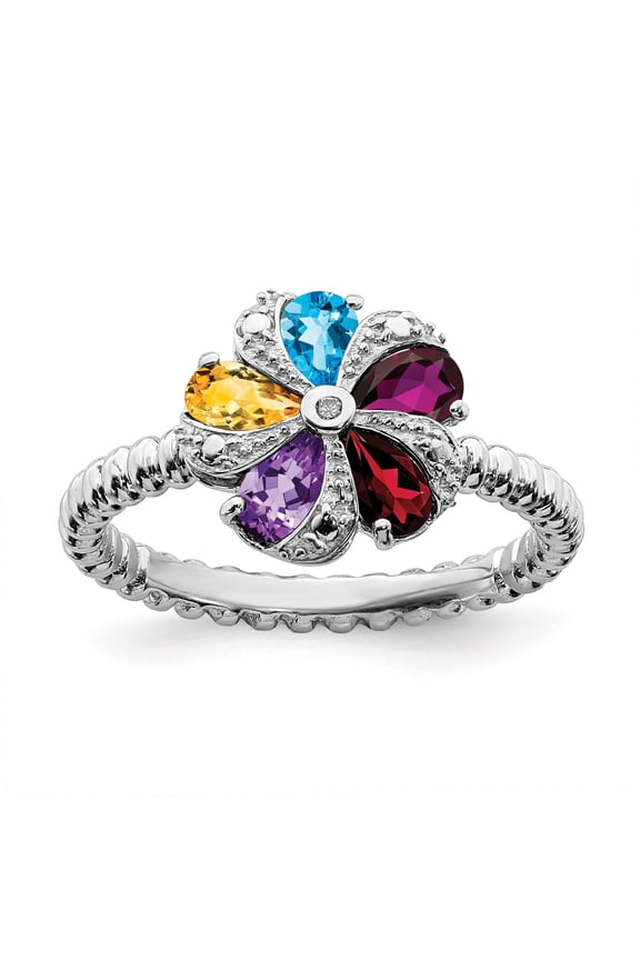 Sterling Silver Stackable Expressions Gemstone & Diamond Ring - Size 5